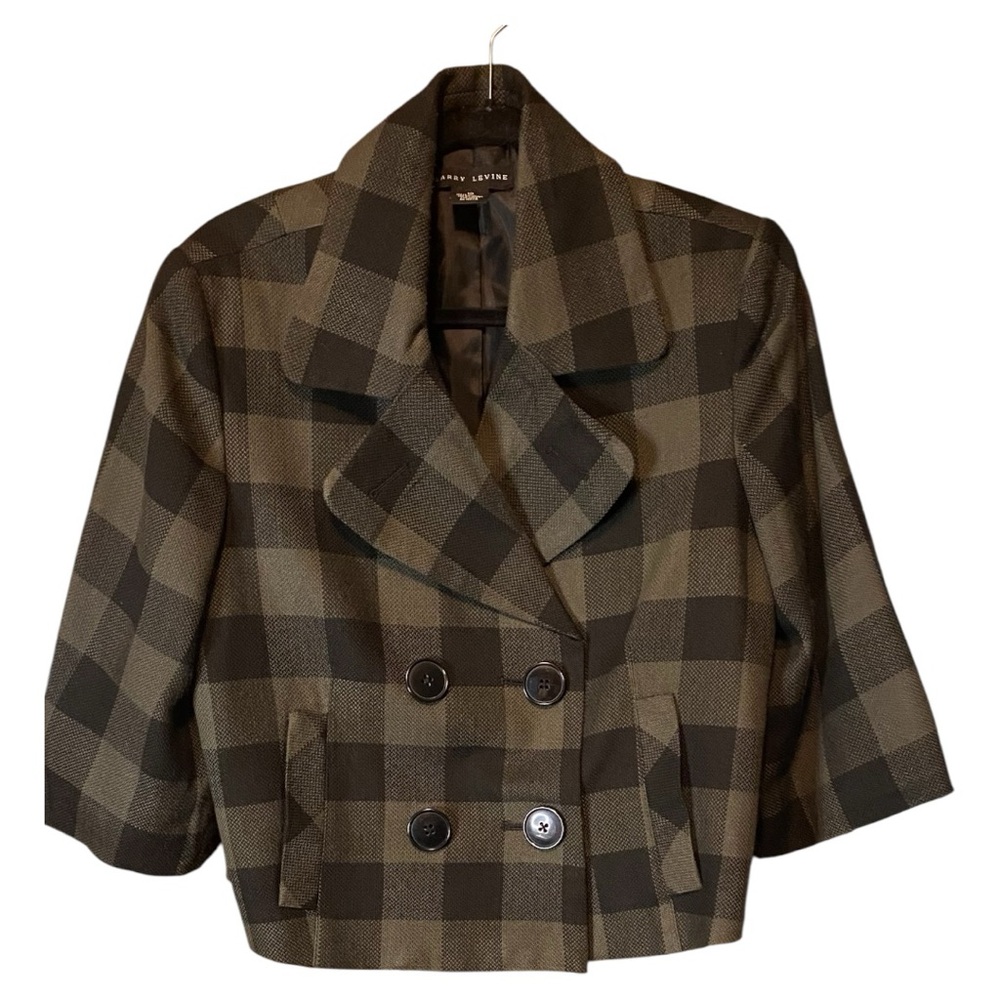 Larry Levine Brown Pea Coat with Wide Lapel
